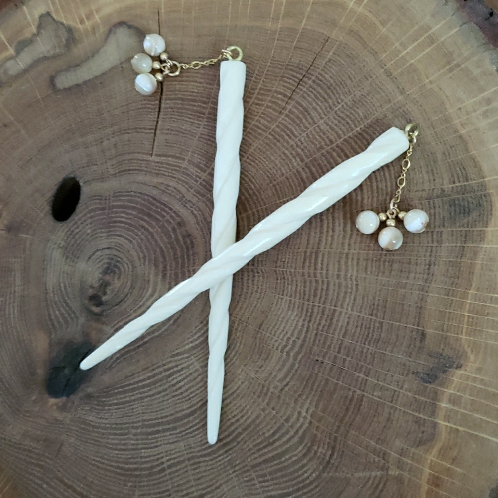 NEW Handmade 14kt. GF & Bone & Quartz Hairsticks